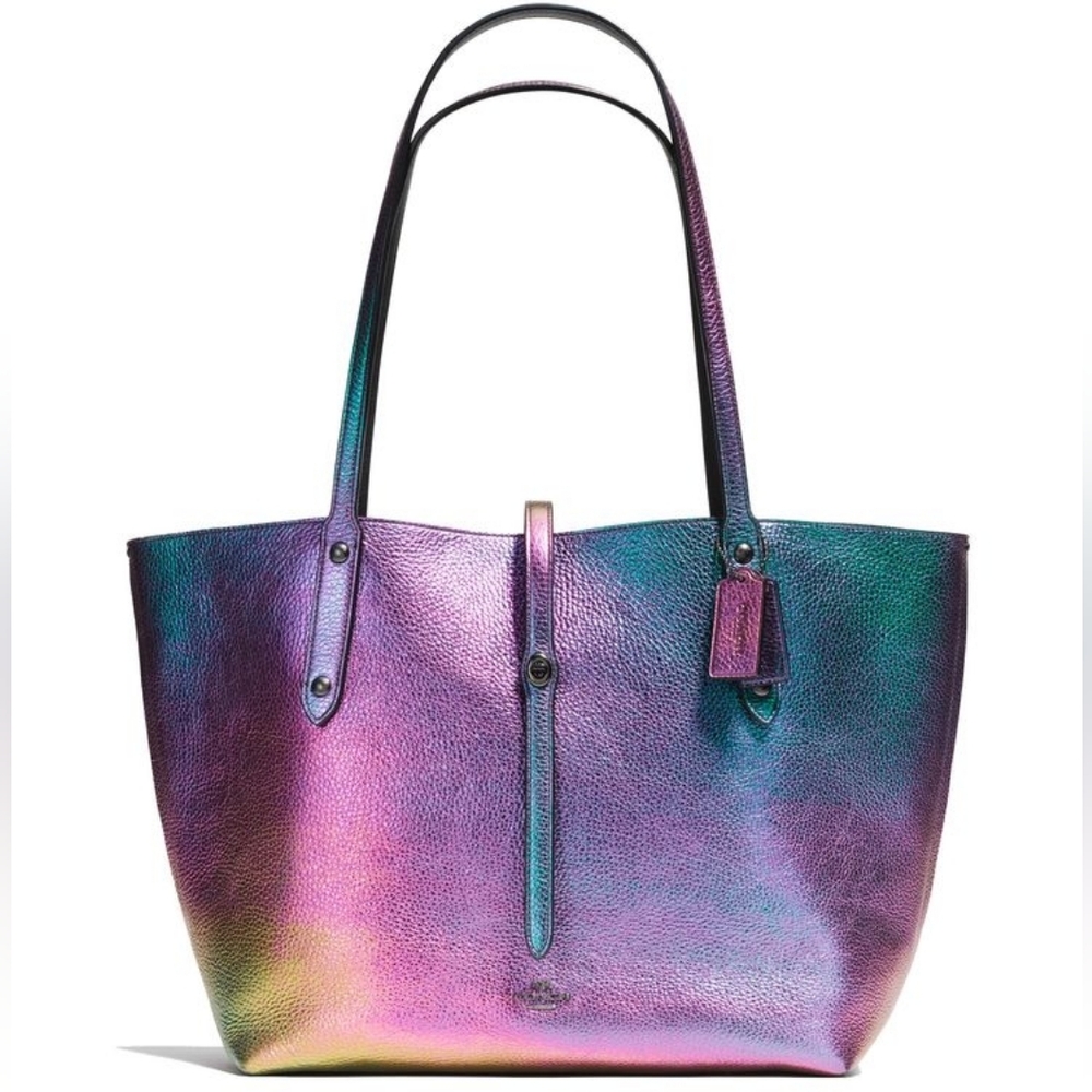 RaRE 🧜‍♀️NWT!!!🦄 COACH HOLOGRAM OILSLICK MARKET TOTE L/XL 36512 Unicorn - Picture 7 of 16
